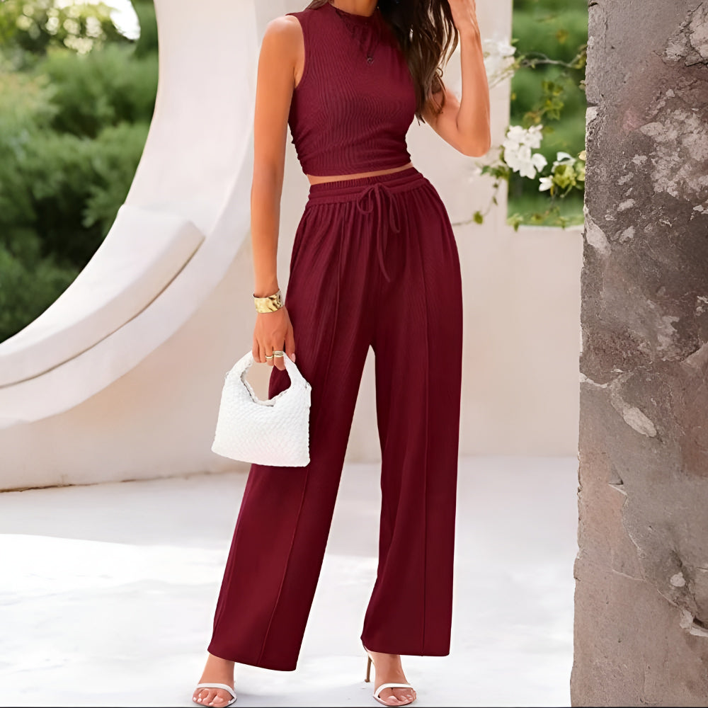 Conjunto de Macacão Feminino Sem Mangas Casual Fato de Calças de Verão