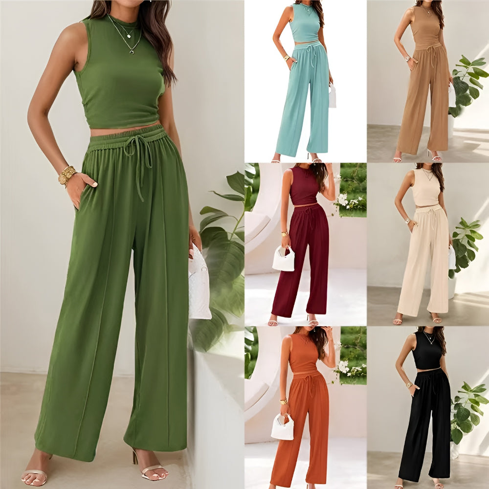Conjunto de Macacão Feminino Sem Mangas Casual Fato de Calças de Verão