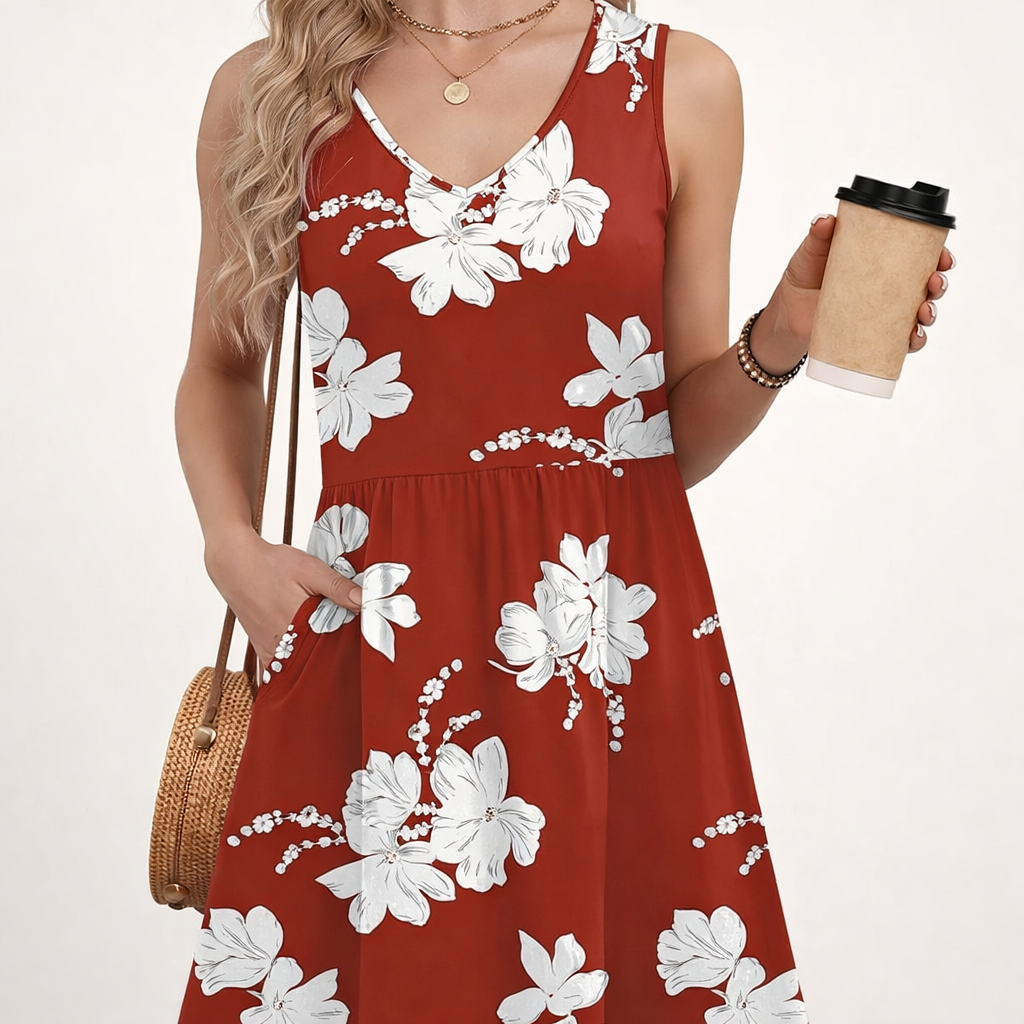 Women's A-Line Dress Sleeveless Casual Summer Dress with Pockets