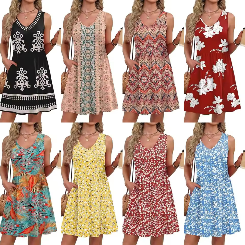 Women's A-Line Dress Sleeveless Casual Summer Dress with Pockets
