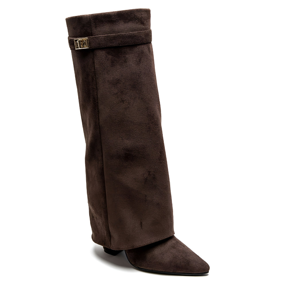 Stivali Donna Ginocchio Tacco Largo Cinturino Zip Autunno