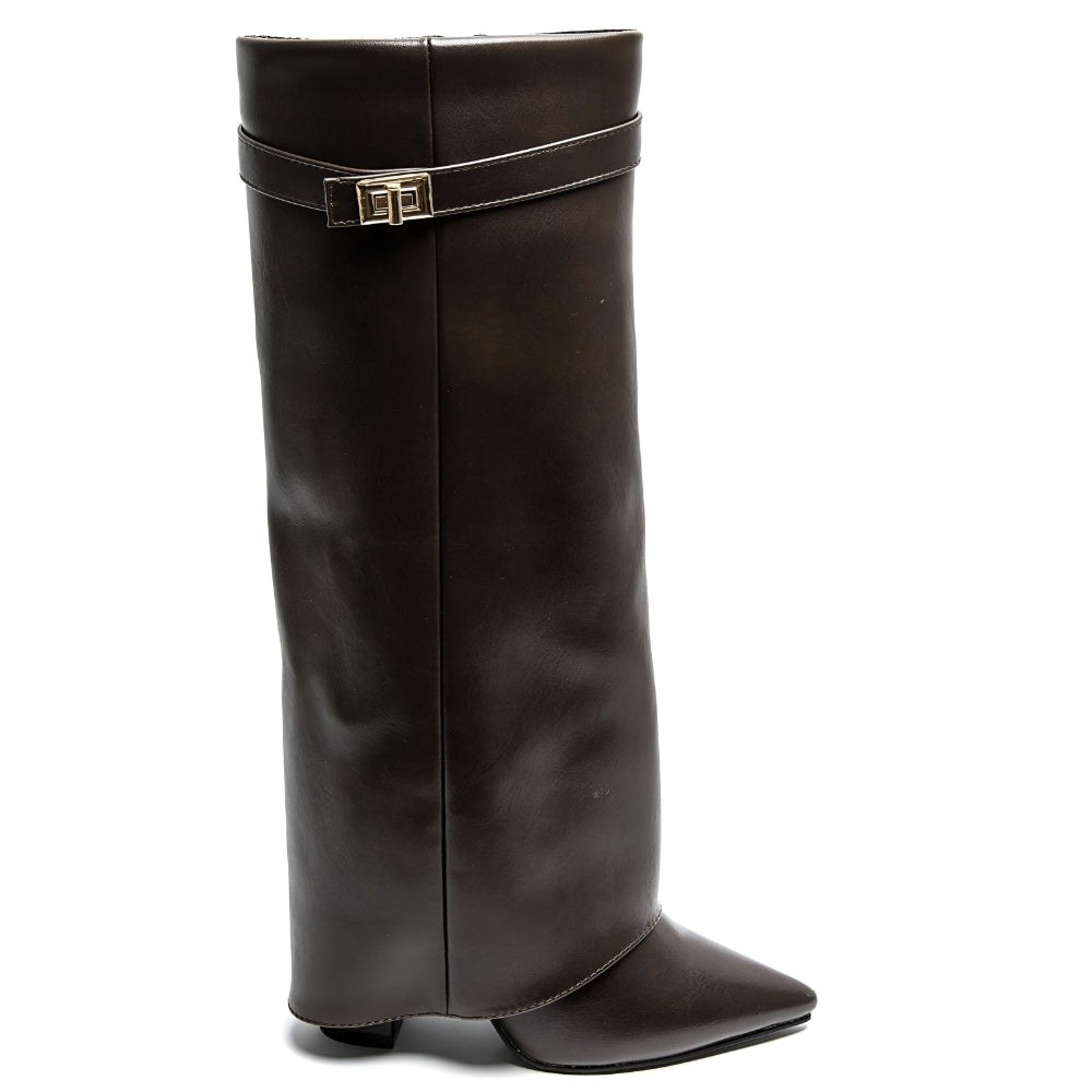 Stivali Donna Ginocchio Tacco Largo Cinturino Zip Autunno