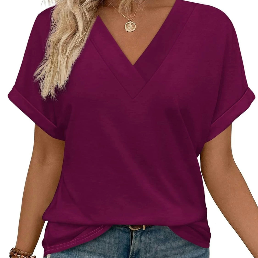 Women's V-Neck Batwing Sleeve Casual Top