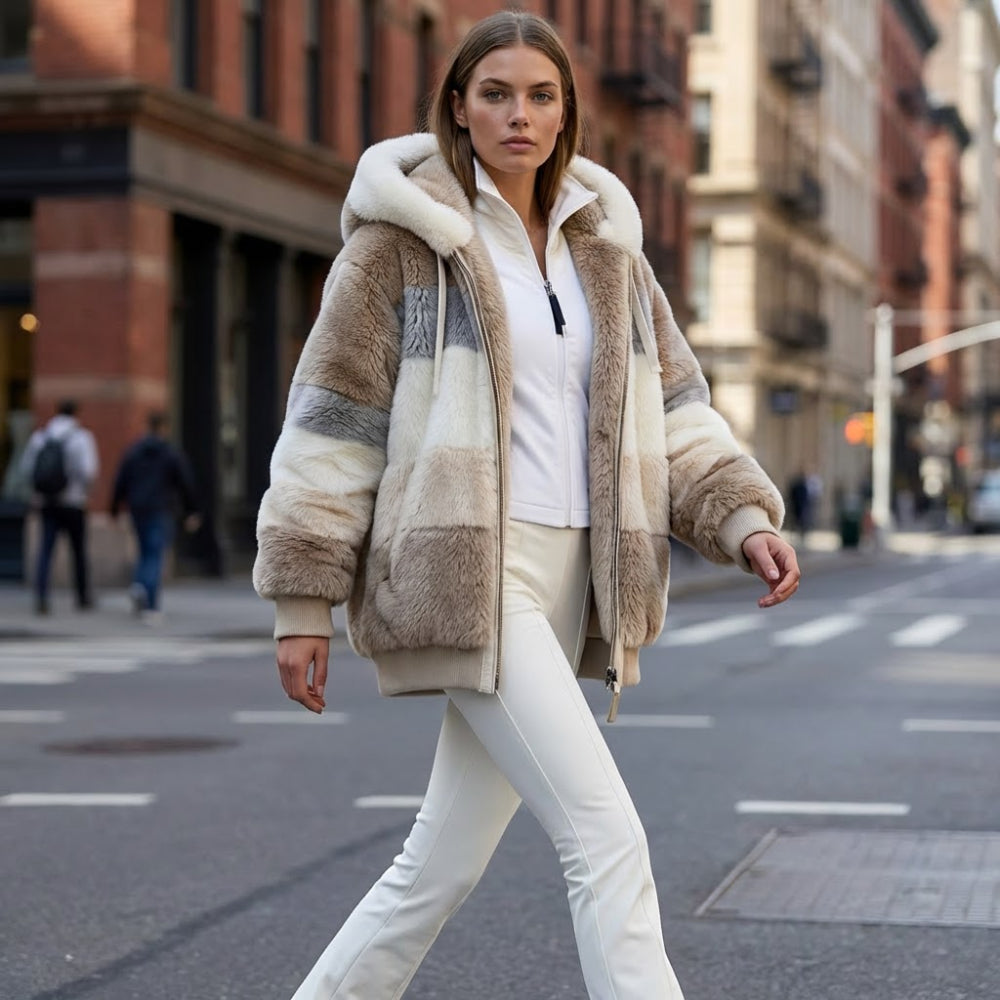 Giacca Donna Invernale Parka Cappuccio Kleurblock Lunga