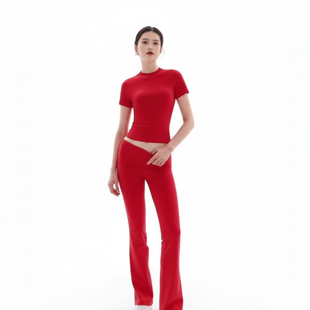 Tuta Donna Set Casual Maglia Pantaloni Flared