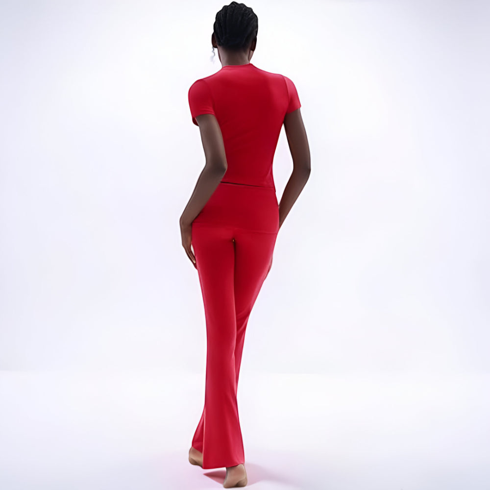 Tuta Donna Set Casual Maglia Pantaloni Flared