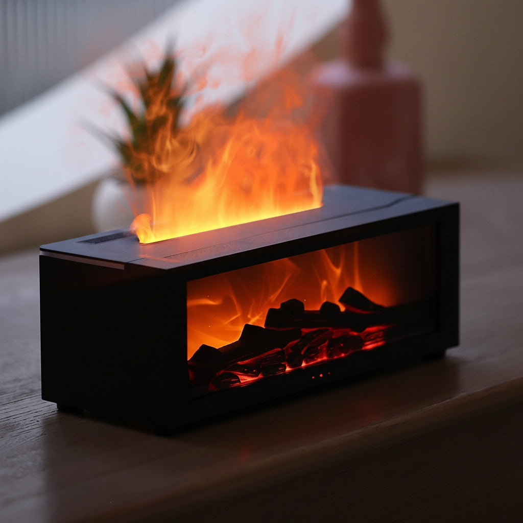 Difusor de Aromas Humidificador de Ar Efeito de Chama Iluminação LED
