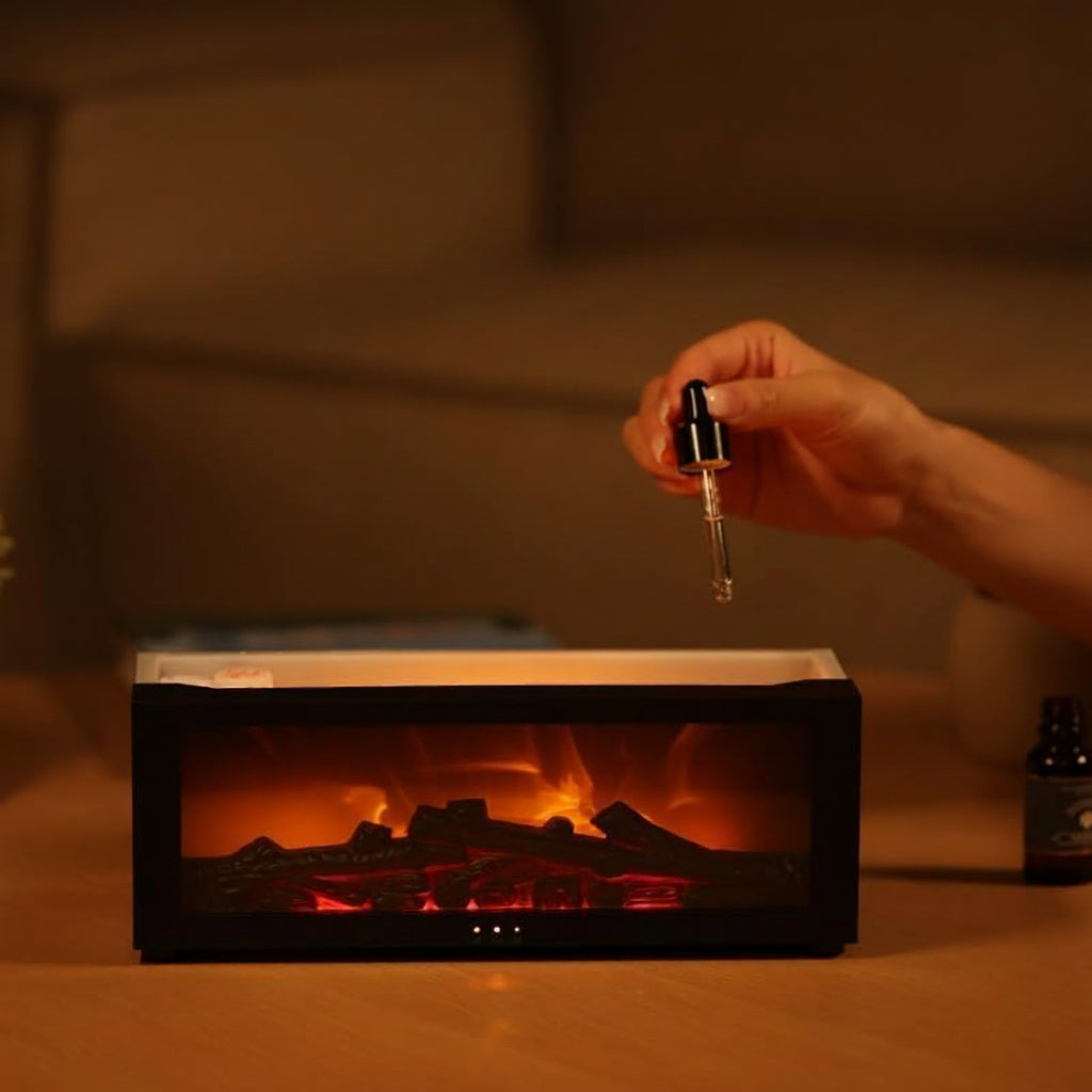 Difusor de Aromas Humidificador de Ar Efeito de Chama Iluminação LED