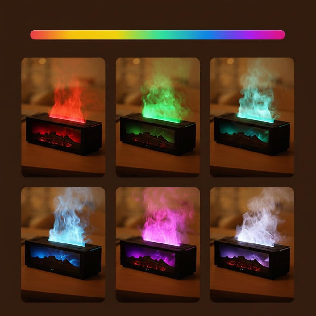Difusor de Aromas Humidificador de Ar Efeito de Chama Iluminação LED