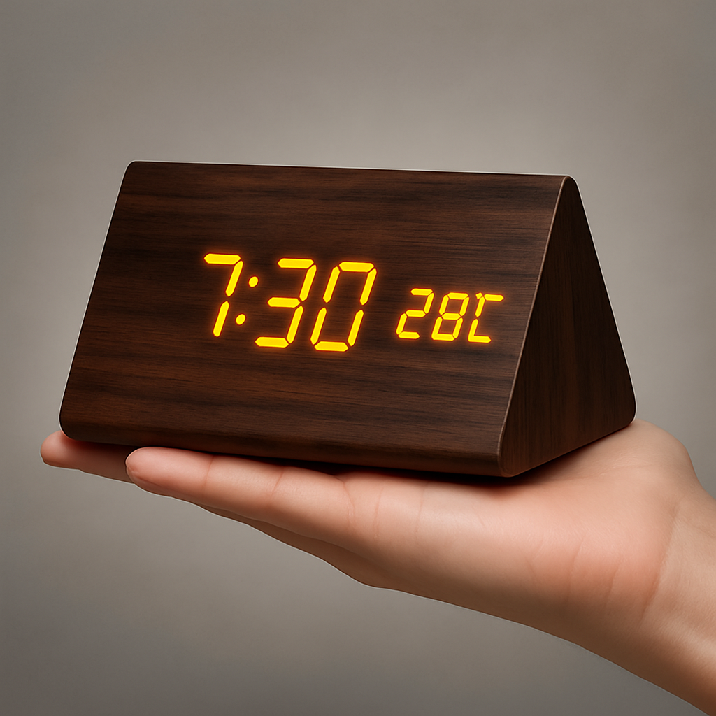 Sveglia Digitale LED Legno Moderna Temperatura Display Dimmerabile