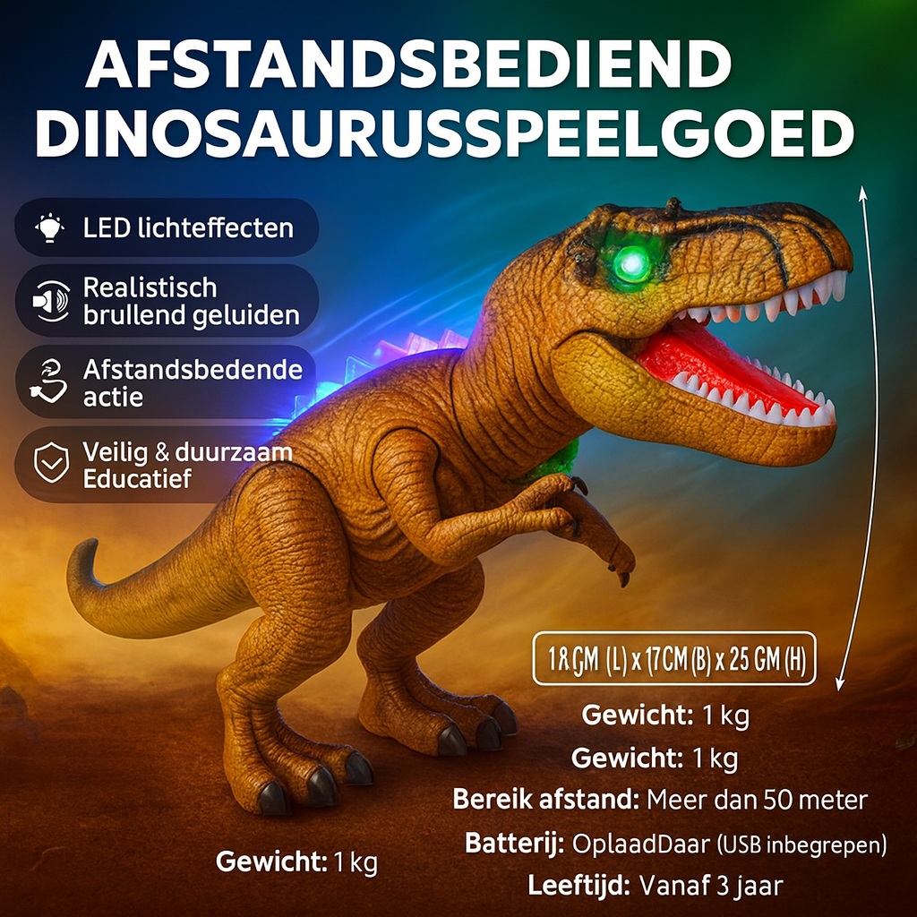 Dinossauro de Brinquedo com Efeitos de Luz e Comando à Distância