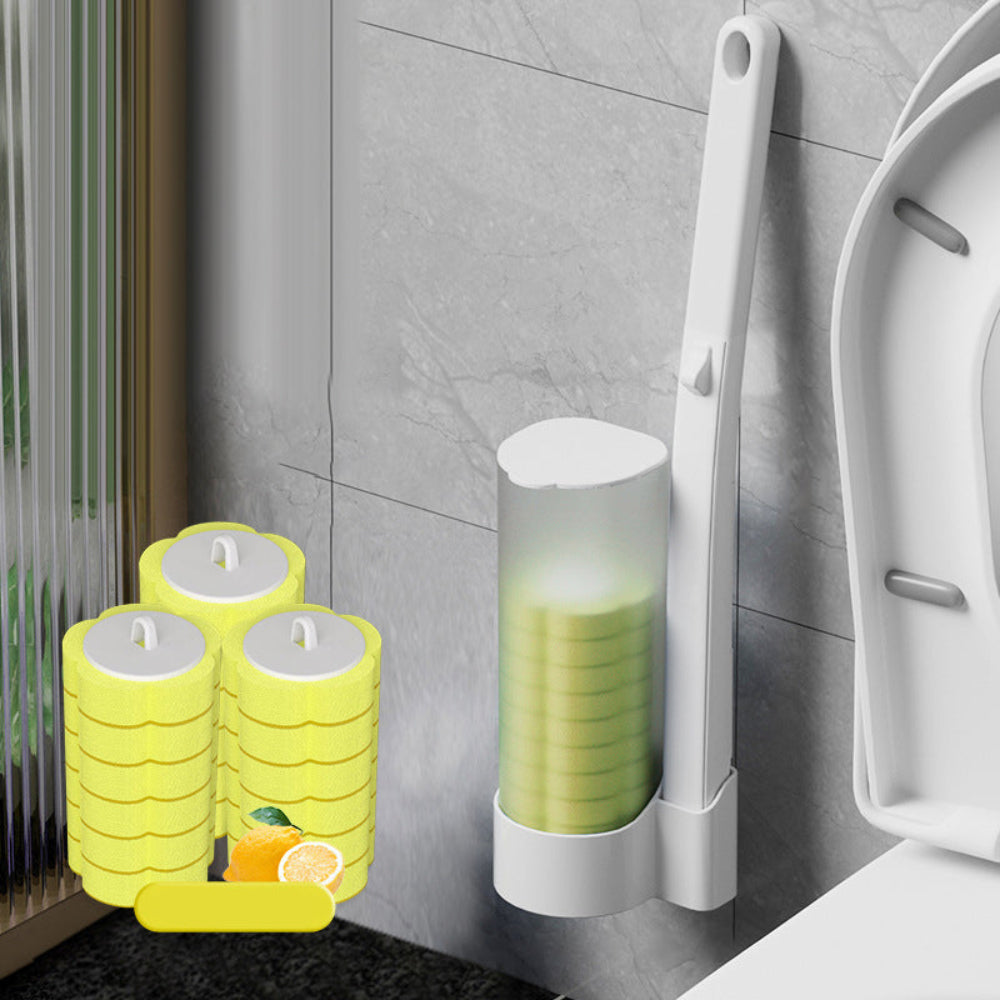 Disposable Toilet Cleaning Kit with Sponge Brush Heads and Caddy 0