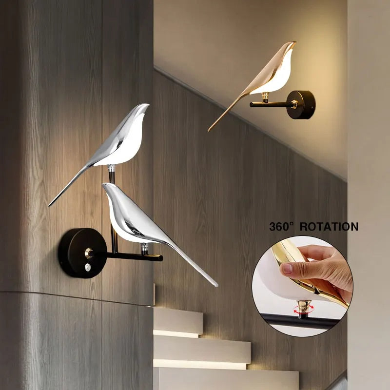 WingSpan - Candeeiro de Parede Vogel giratório 360° – Iluminação Elegante e Divertida para Casa