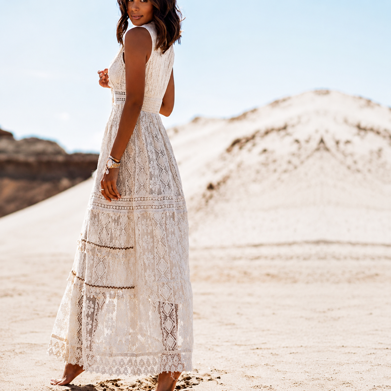 Donna Abito Maxi Smanicato Ricamato | Vestito Mare