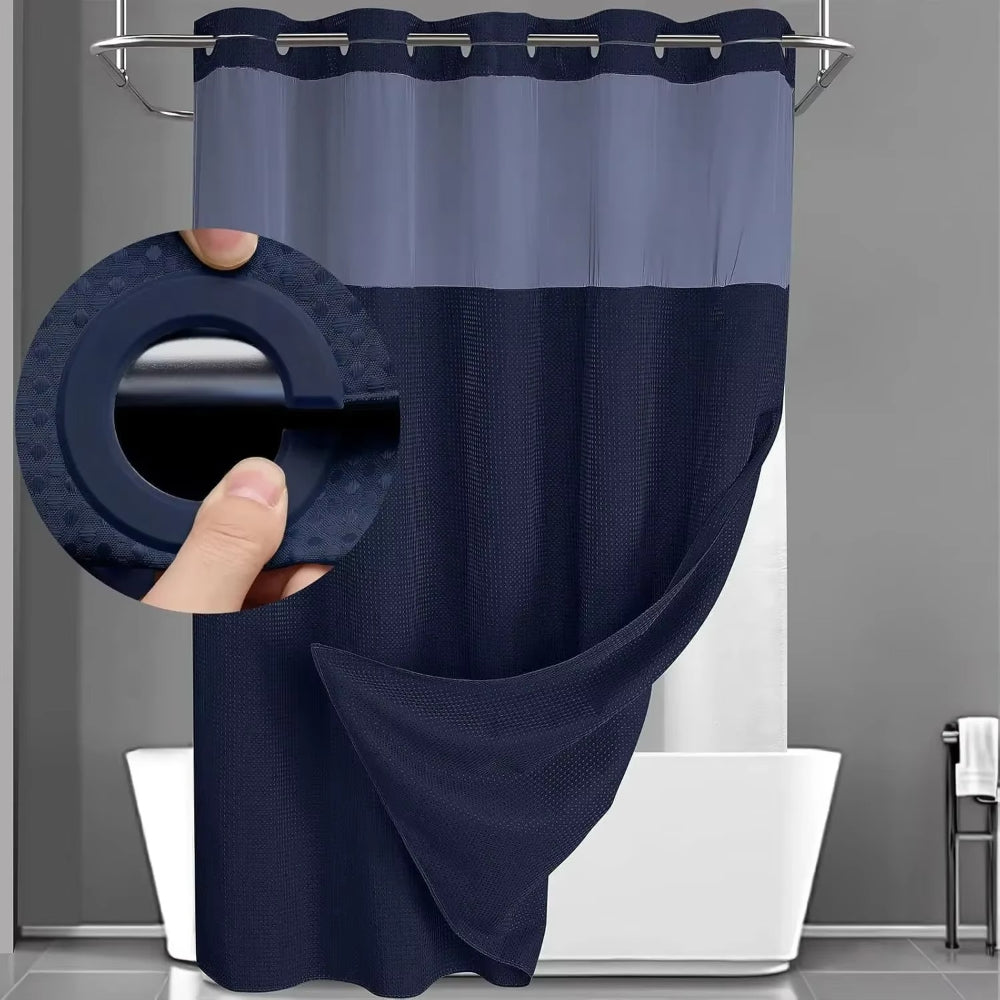 Cortina de ducha para baño, repelente al agua, estructura de waffle, juego con ventana