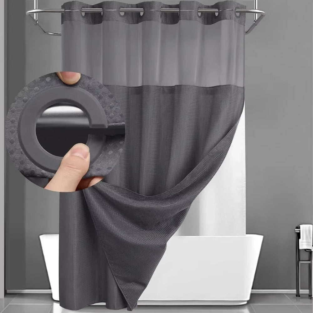 Cortina de ducha para baño, repelente al agua, estructura de waffle, juego con ventana