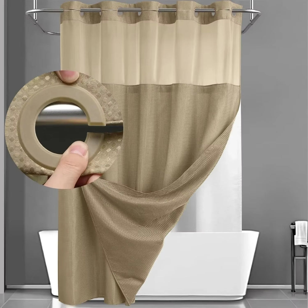 Cortina de ducha para baño, repelente al agua, estructura de waffle, juego con ventana