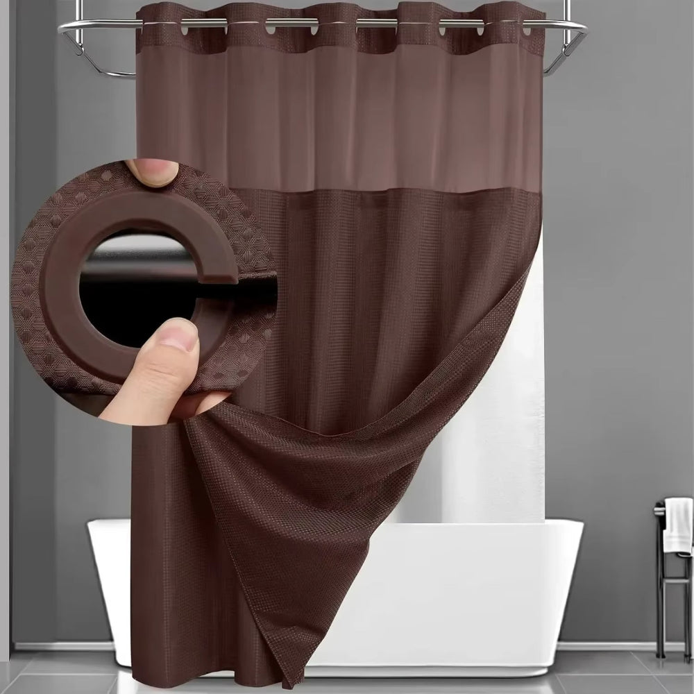 Cortina de ducha para baño, repelente al agua, estructura de waffle, juego con ventana