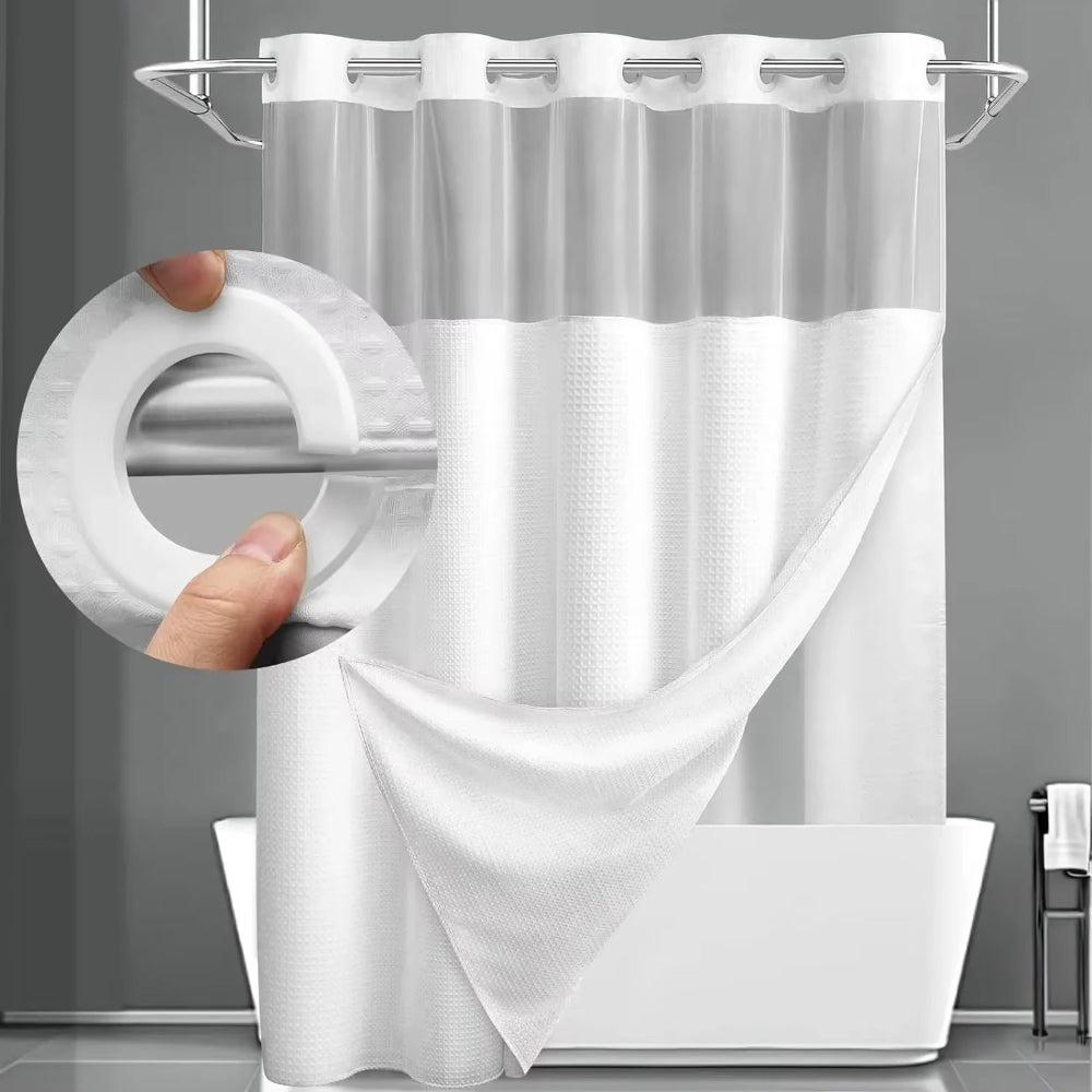 Cortina de ducha para baño, repelente al agua, estructura de waffle, juego con ventana