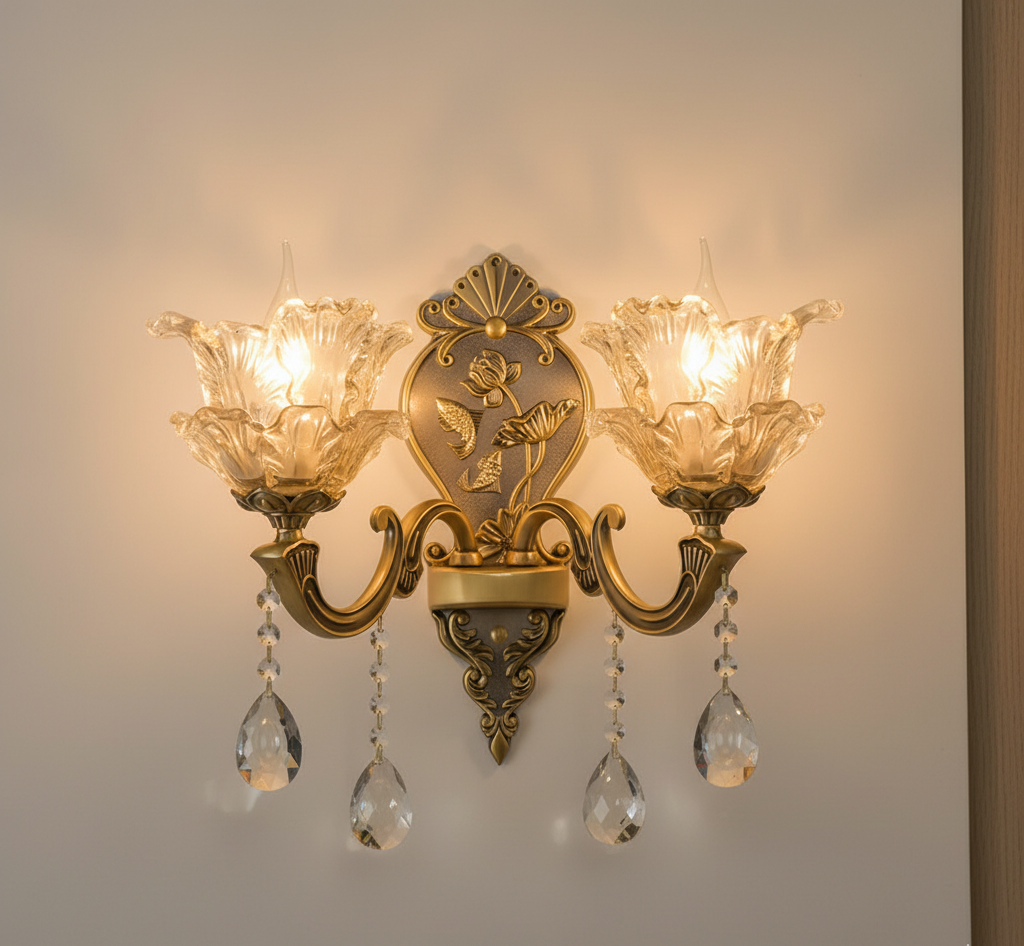 Wandlamp Vintage Goud Glas LED Dubbele Klassieke Binnenlamp