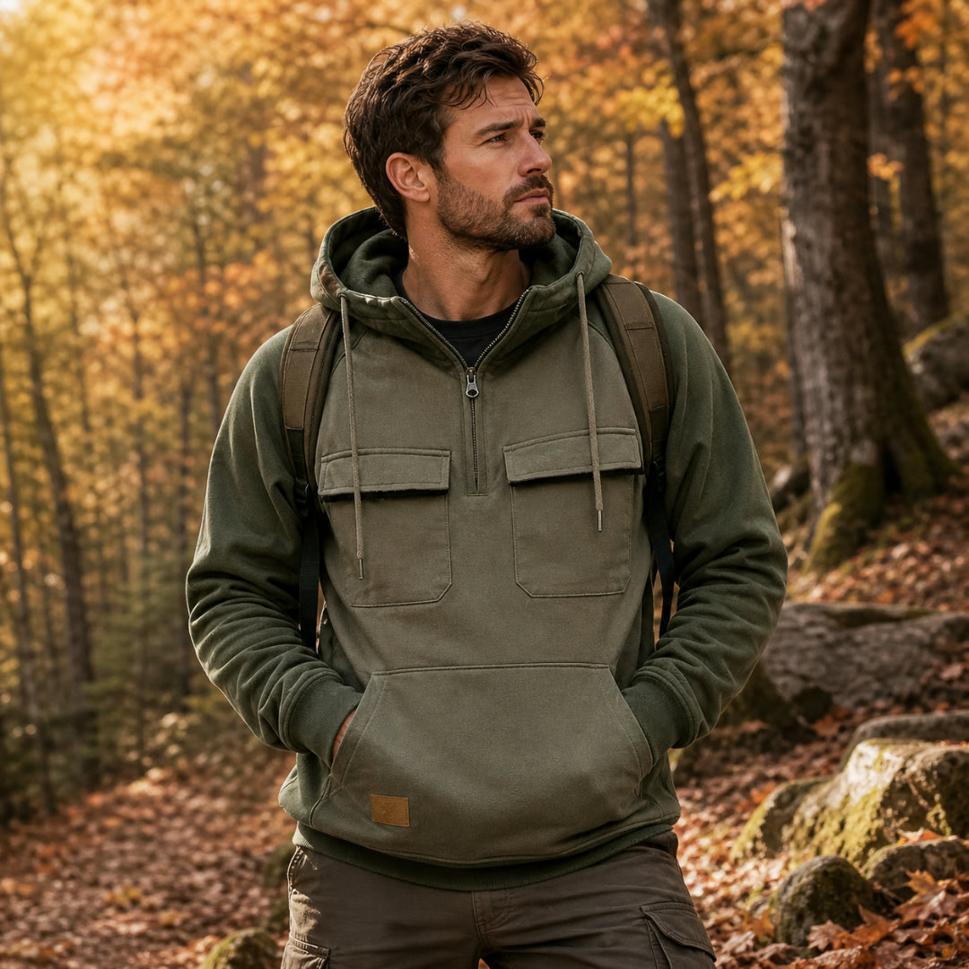 Felpa da uomo con cappuccio, zip, sportiva, casual, outdoor, calda