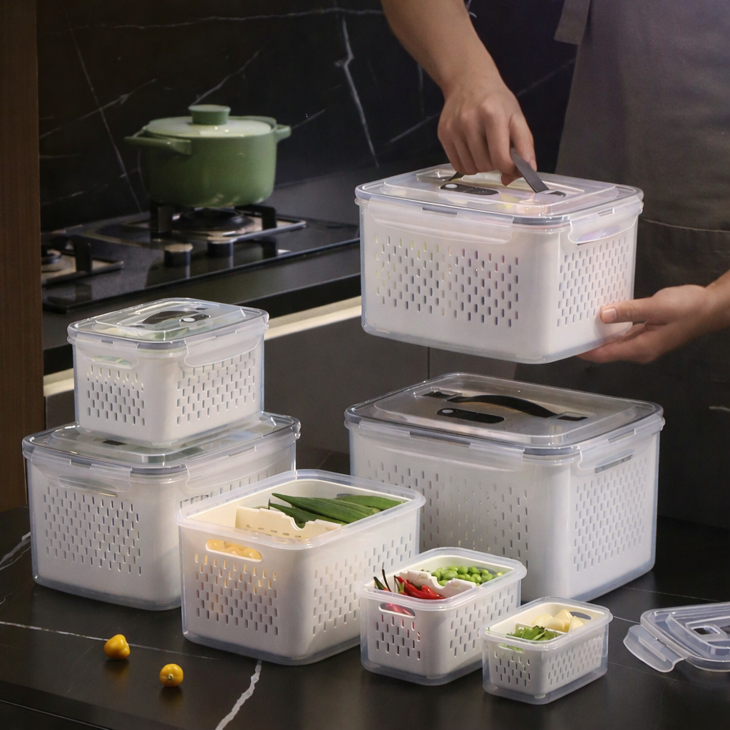 Set de recipientes herméticos para refrigerador, cajas de almacenamiento para frutas y verduras, a prueba de fugas