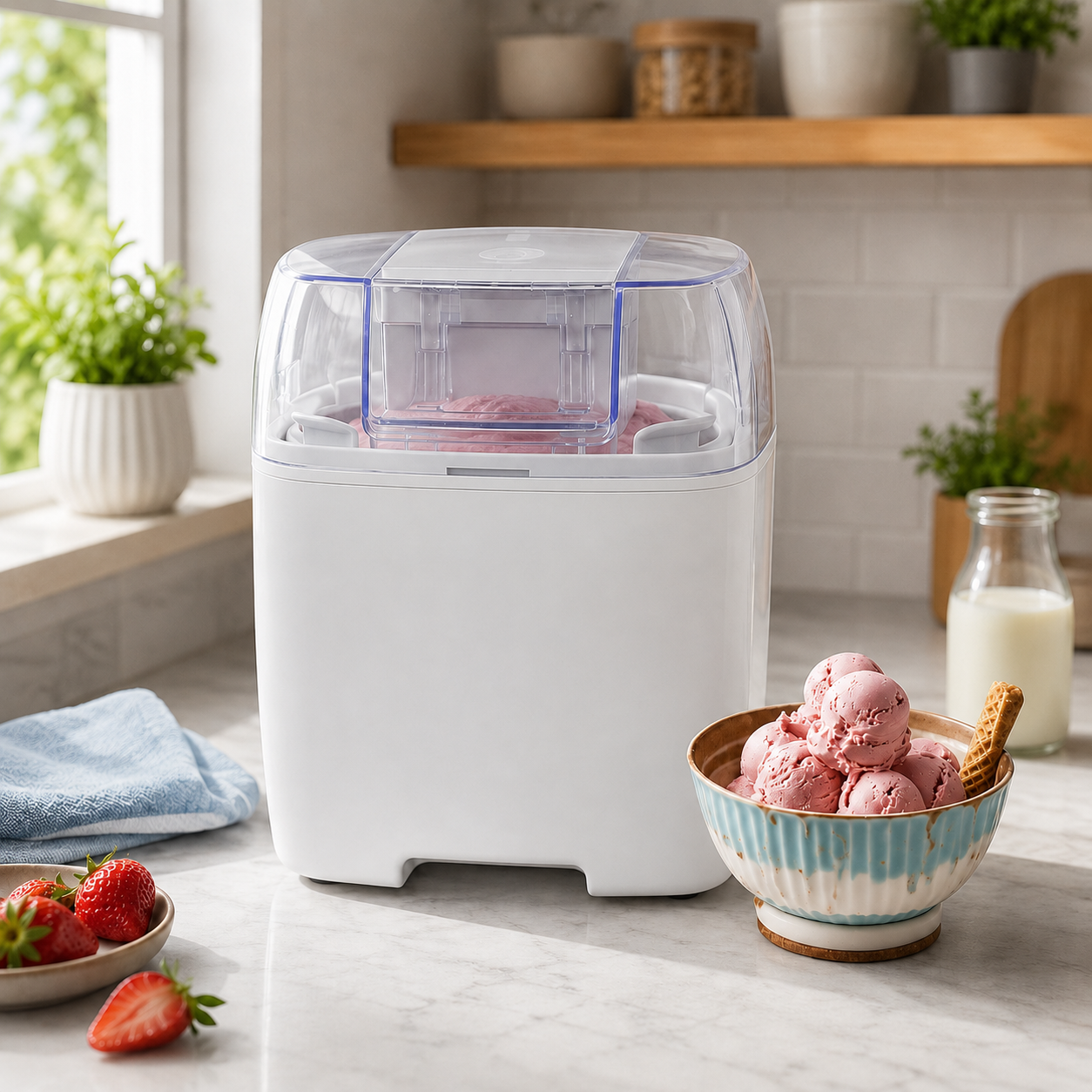 Automatic Ice Cream Maker with Cold Bowl for Home Use