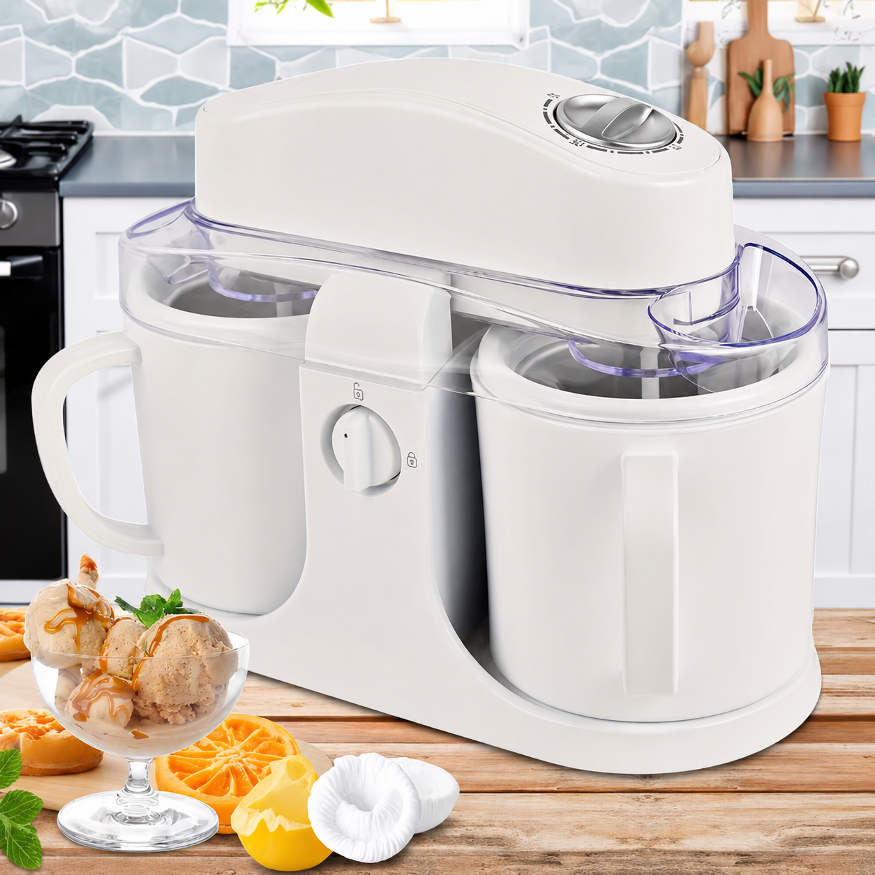Automatic Double Basket Ice Cream Maker for Home Desserts