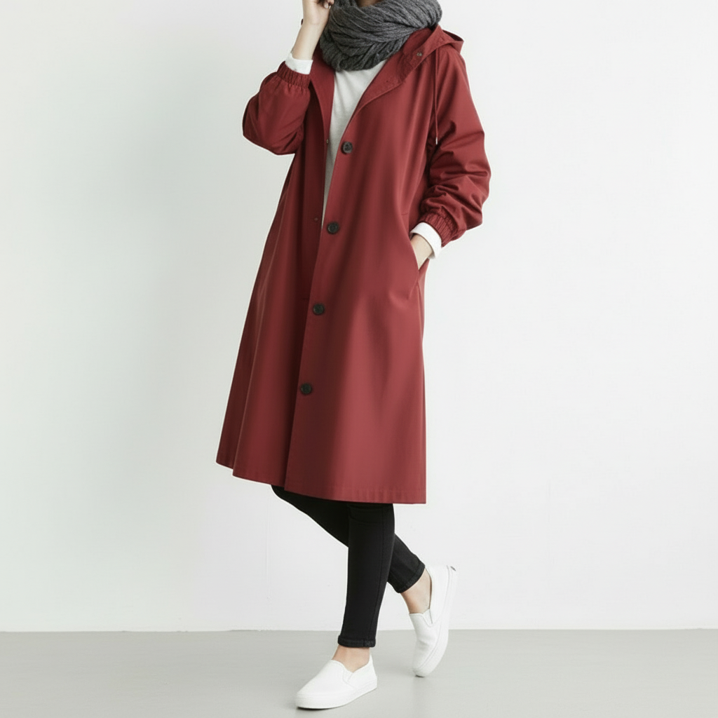 Dames Trenchcoat Waterdicht Lange Jas Capuchon Herfst Winter