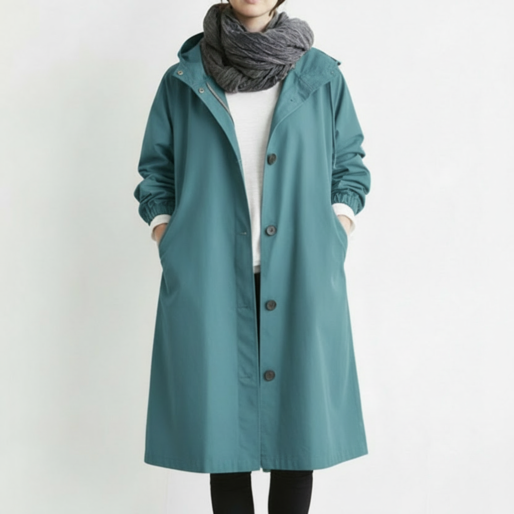 Dames Trenchcoat Waterdicht Lange Jas Capuchon Herfst Winter