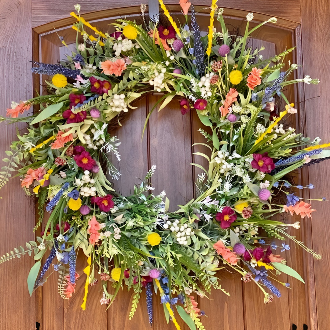 Ghirlanda primaverile decorativa floreale per porta