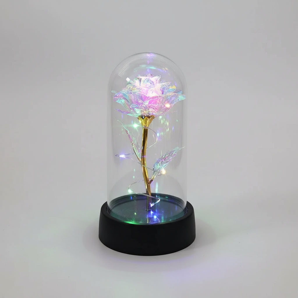Fiori Artificiali Rose Illuminate Vetro Regalo Romantico San Valentino