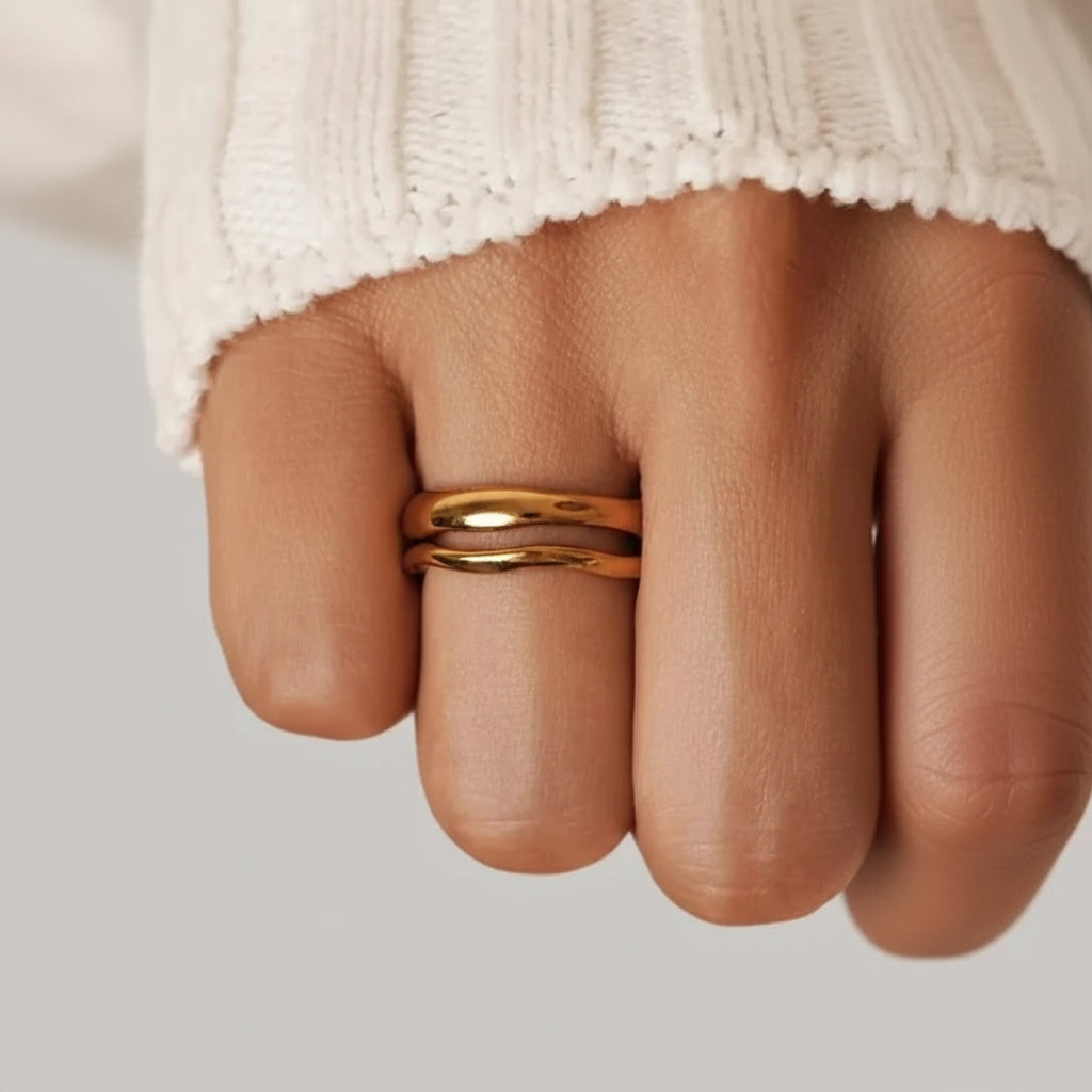 Golden Stacker Ring Stainless Steel Hypoallergenic Waterproof