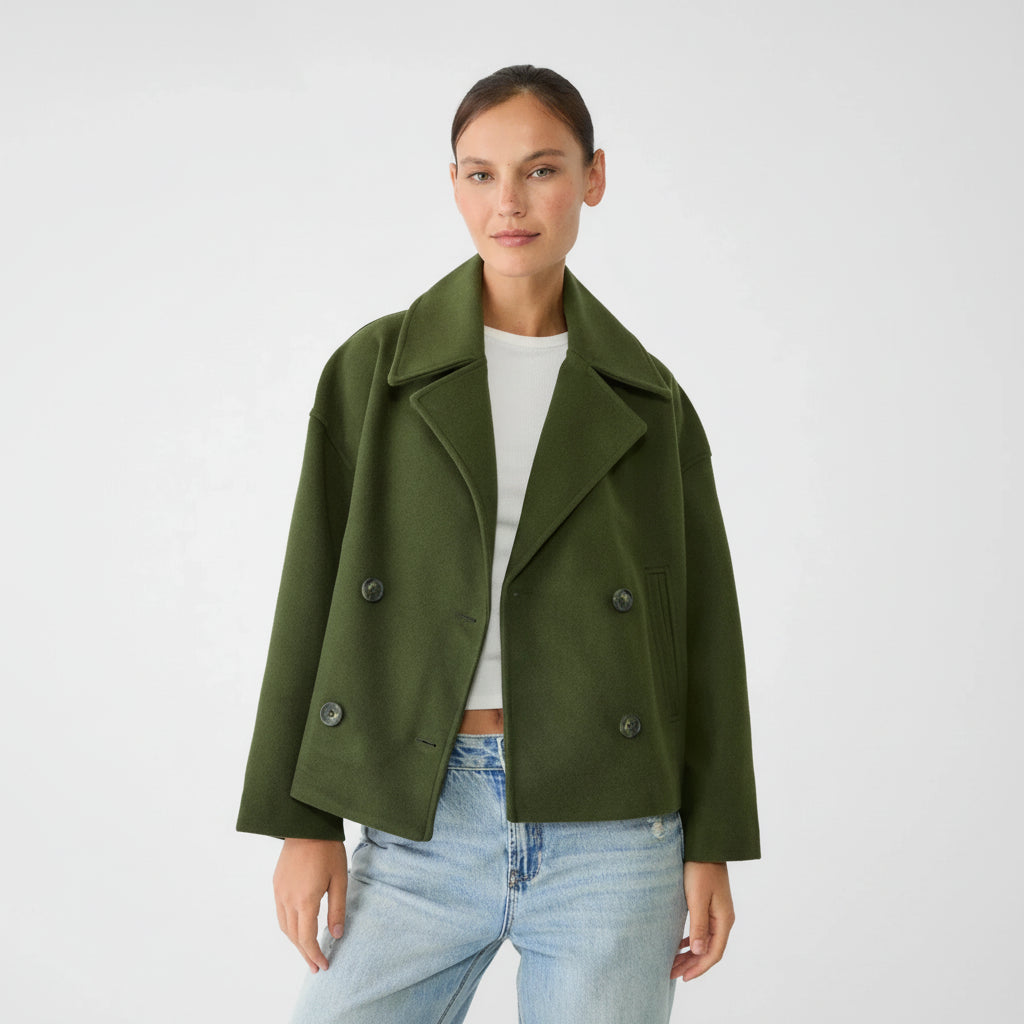Blazer Women Short Double Breasted Oversized Jacket Lapel