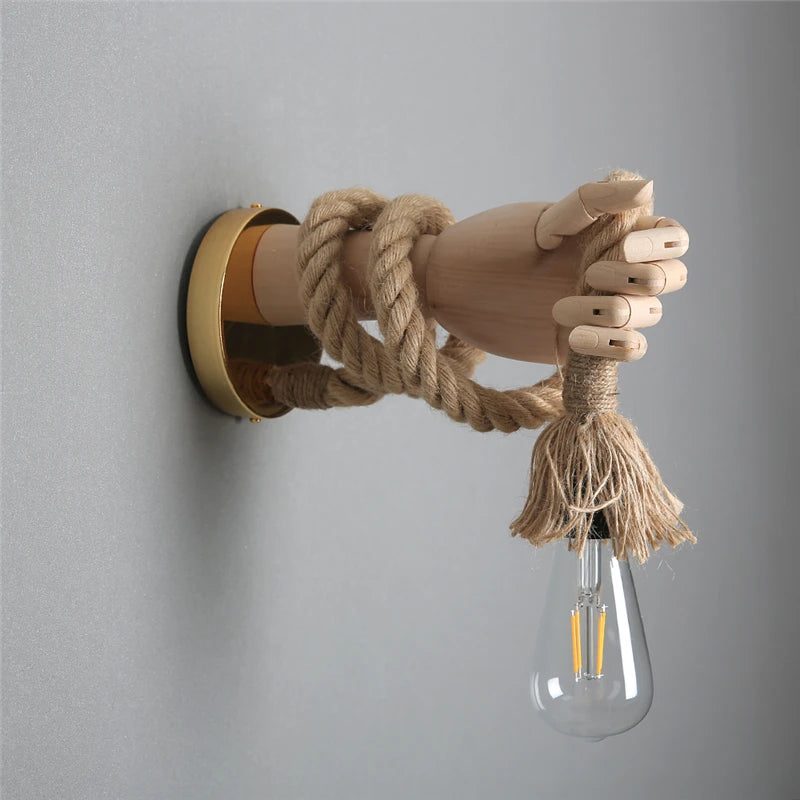RetroHand - Industrial Rope Wall Lamp in Hand Shape