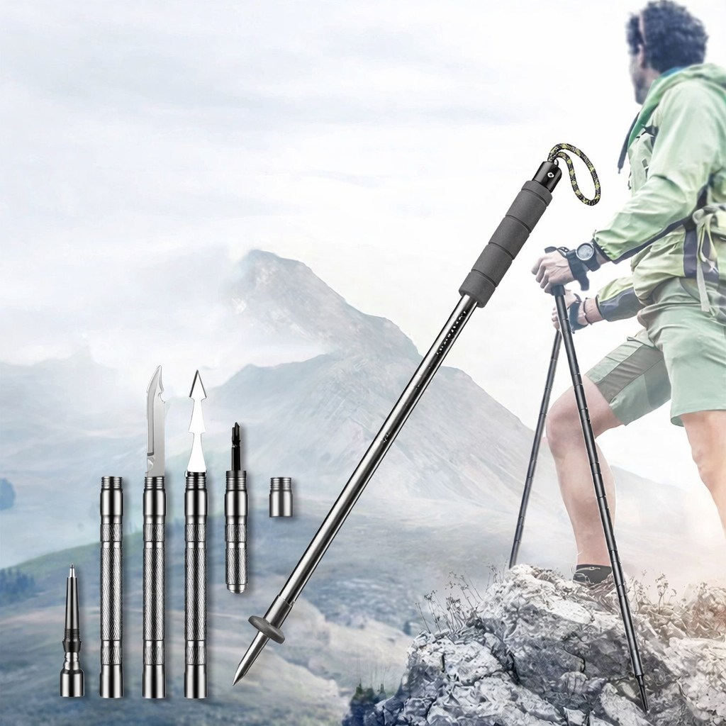Bastone Da Passeggio Bastone Trekking Multifunzionale Pieghevole Outdoor