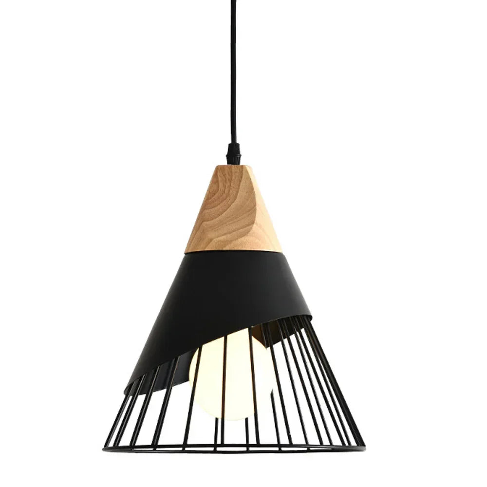 RetroCable - Lampada a sospensione vintage in metallo e legno per soggiorno e sala da pranzo