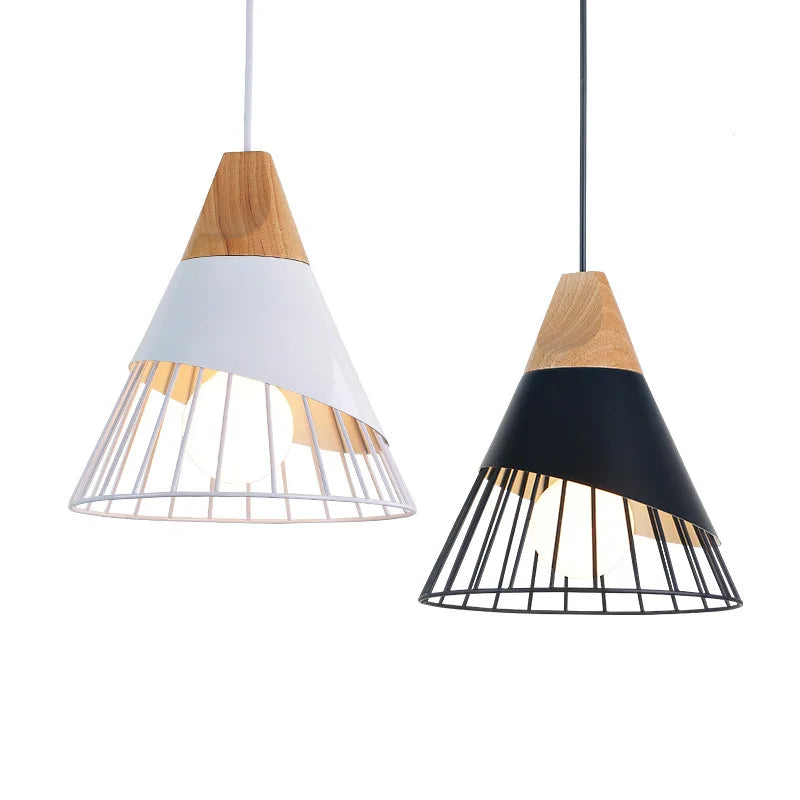 RetroCable - Lampada a sospensione vintage in metallo e legno per soggiorno e sala da pranzo