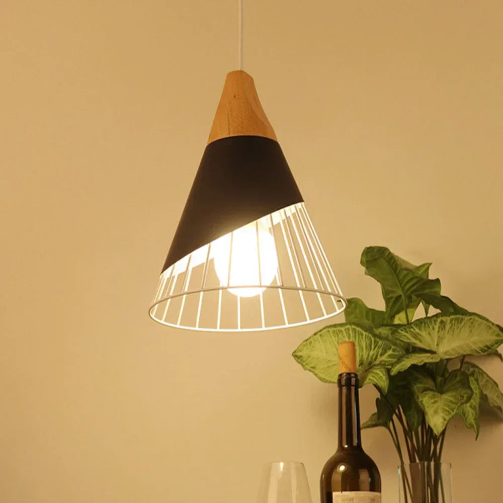 RetroCable - Lampada a sospensione vintage in metallo e legno per soggiorno e sala da pranzo