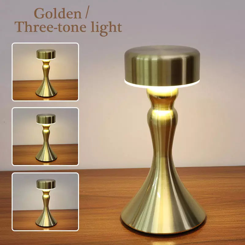 Lámpara de mesa inalámbrica de lujo con acabado dorado