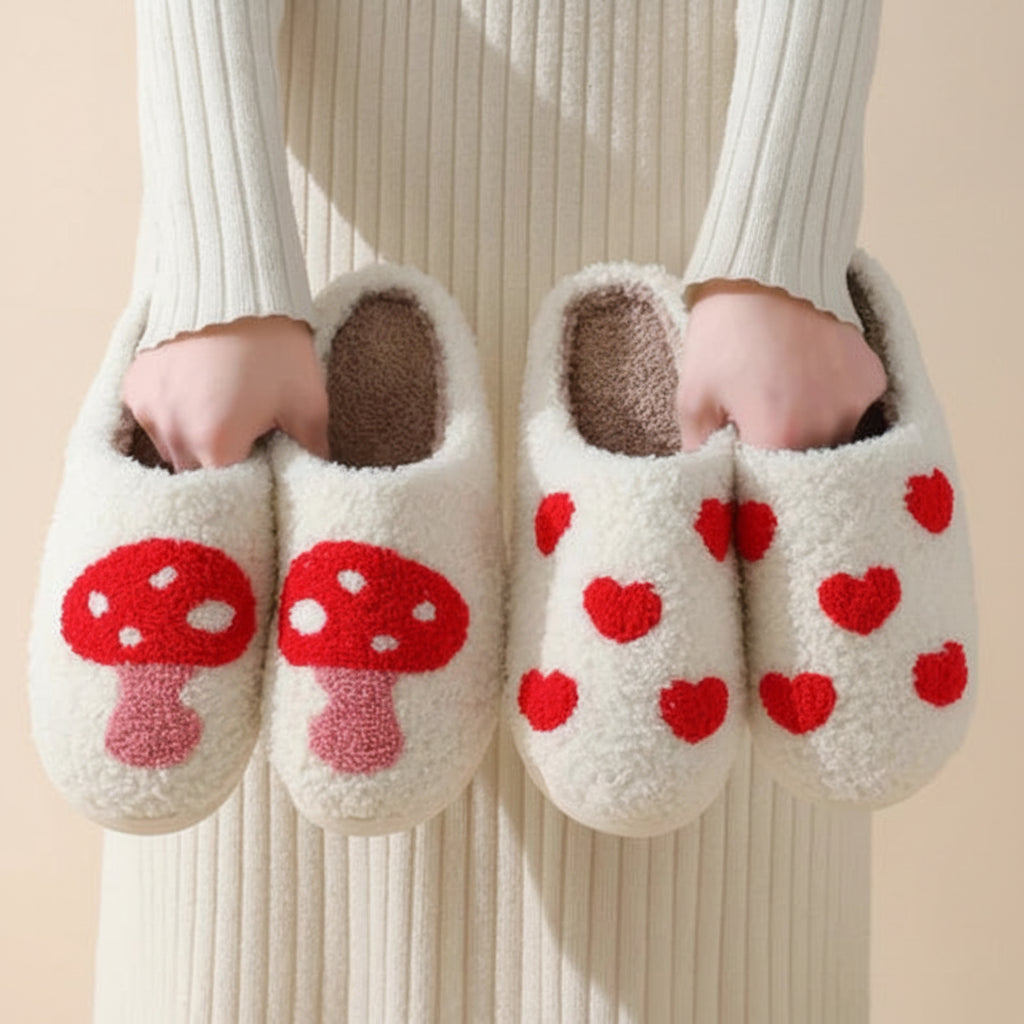 Cushion House Slippers Heart Mushroom Pattern Soft Memory Foam