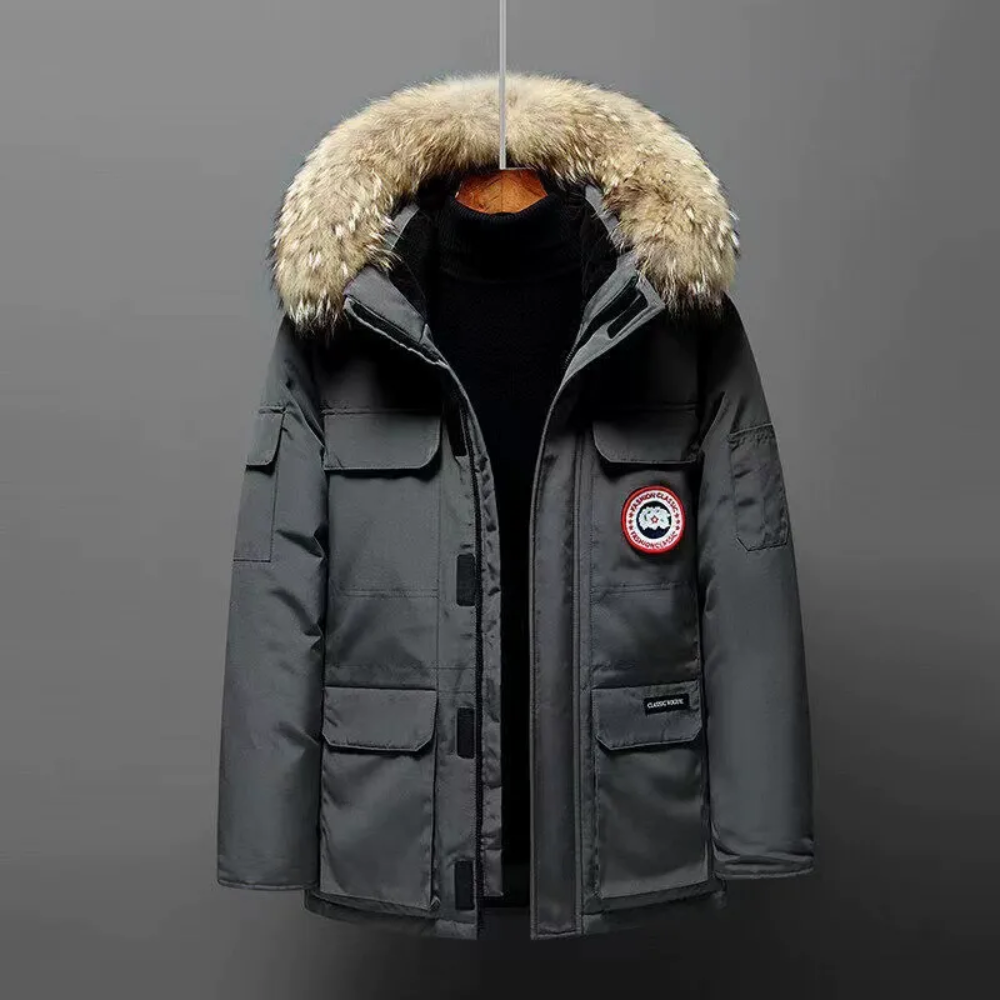 Casaco Parka de Inverno para Homem Grosso Quente com Capuz de Pêlo Médio Comprimento