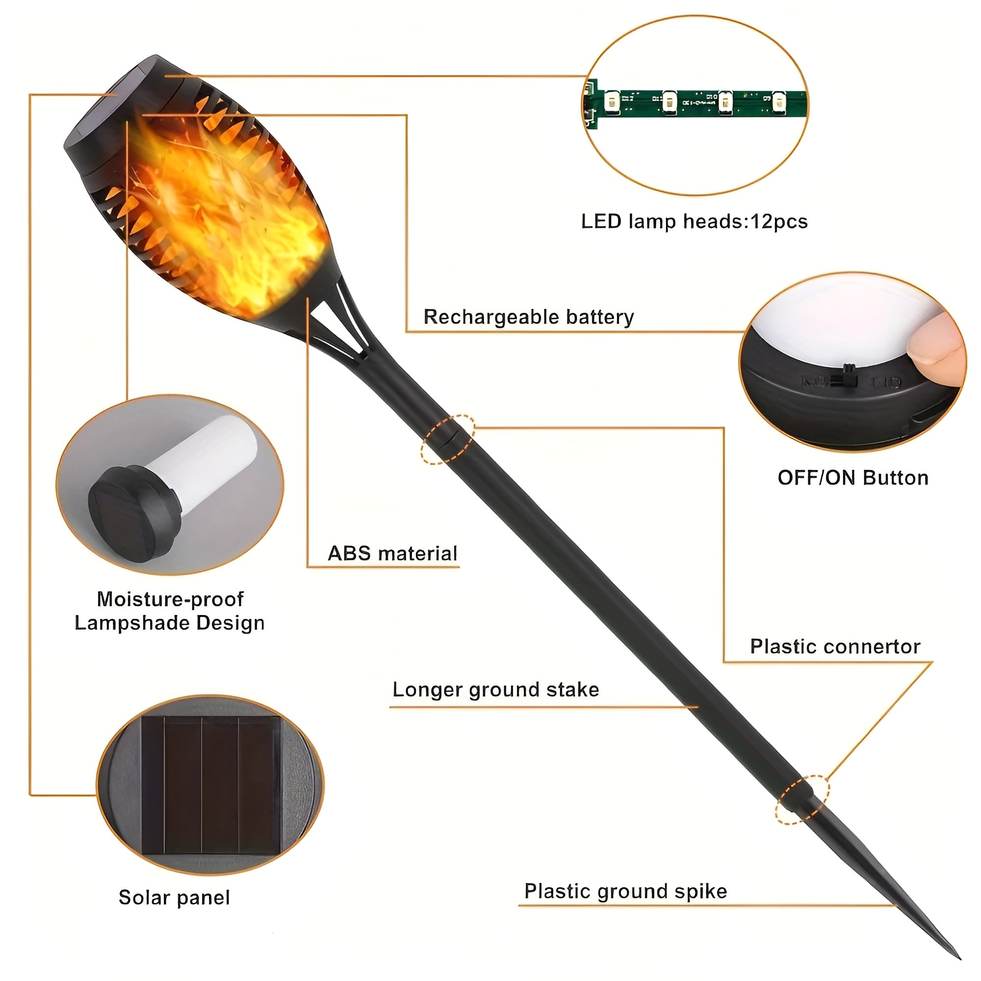 TorchLit - Iluminação Solar Exterior à Prova de Água IP65 com Chama Tremeluzente