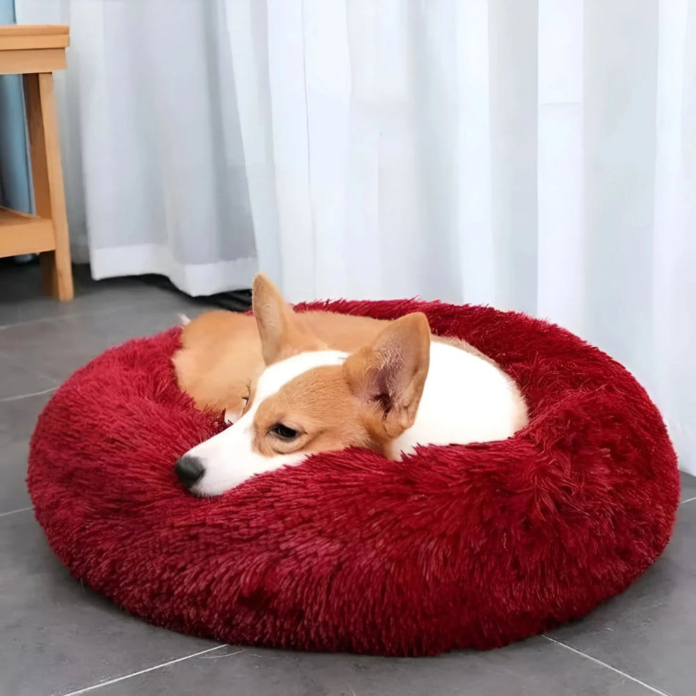 Dog Bed Round Donut Cushion Plush Calming