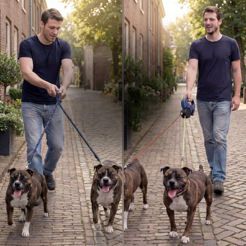 Guinzaglio Cani Doppio Retrattile Controllo Passeggiata Animali