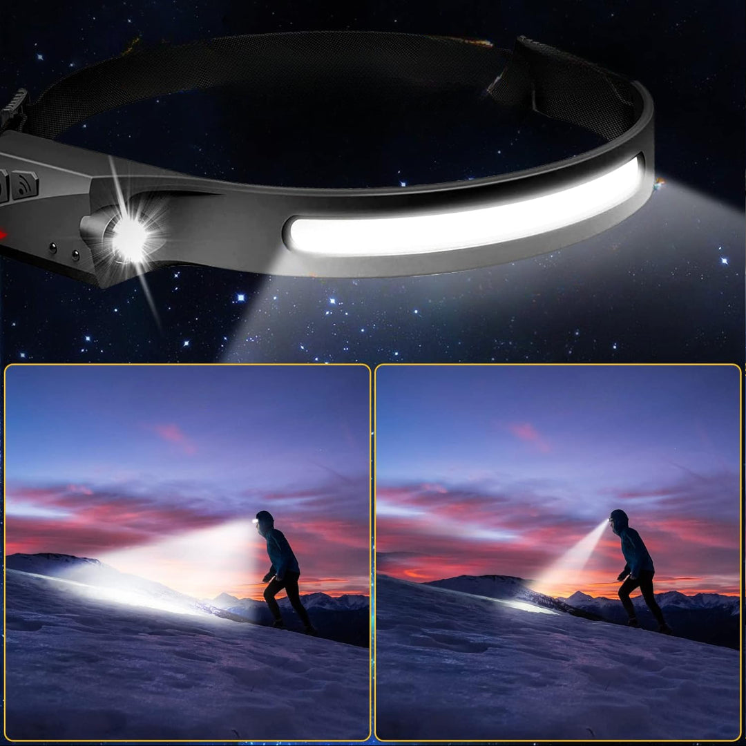 LED Headlamp Motion Sensor Wide Beam Rechargeable