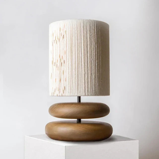 RusticGlow - Walnut Wood Table Lamp with Linen Shade – Natural Lighting for Living Room and Bedroom