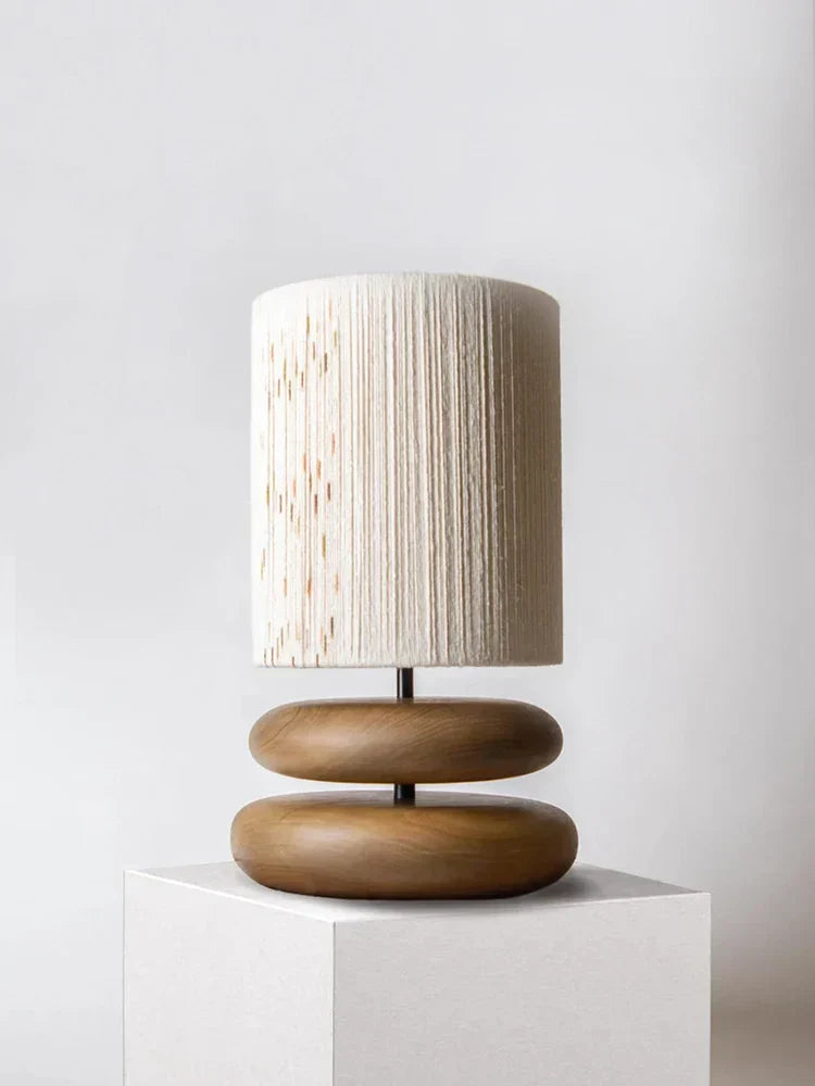 RusticGlow - Walnut Wood Table Lamp with Linen Shade – Natural Lighting for Living Room and Bedroom