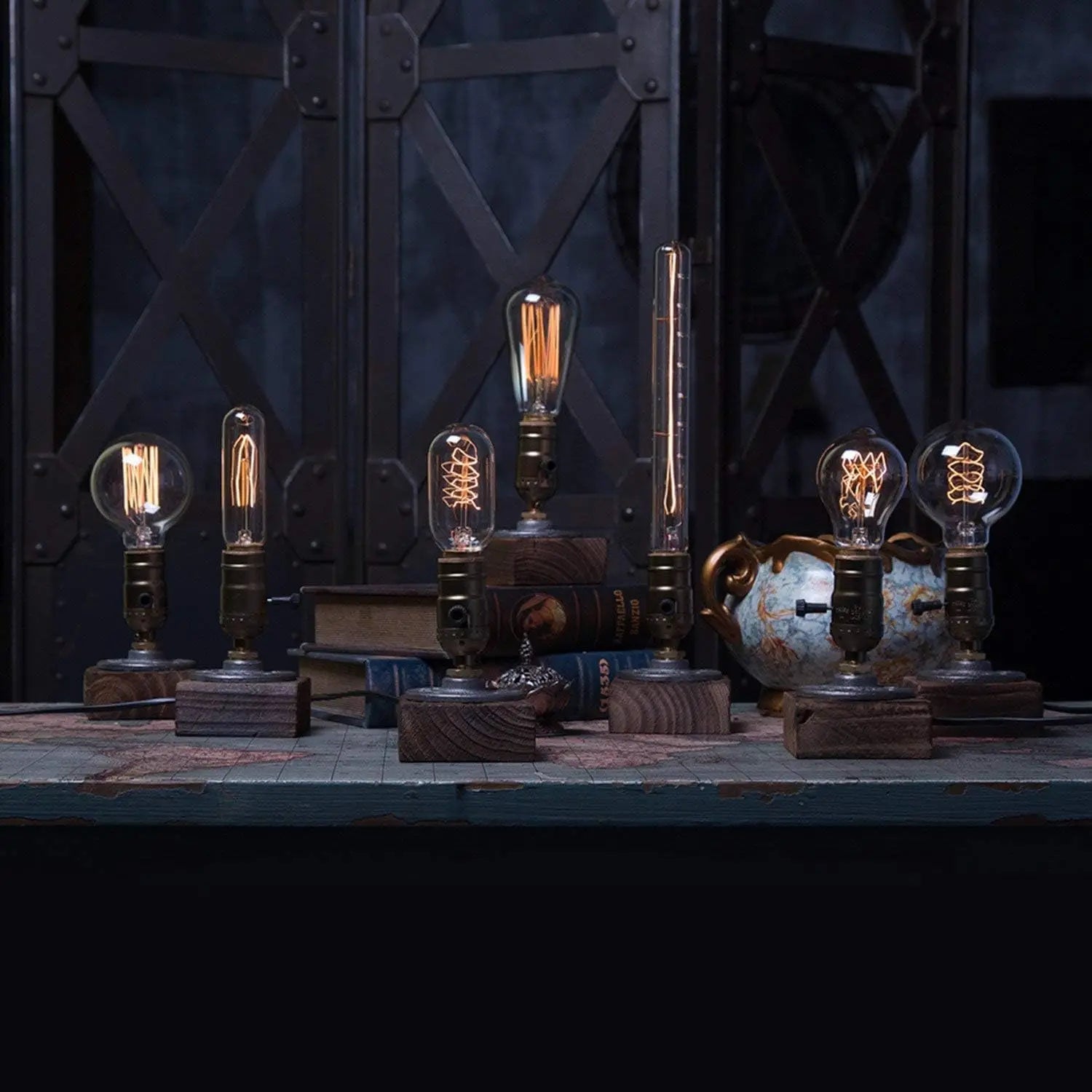 RetroWood - Wooden Table Lamp in Vintage Industrial Style