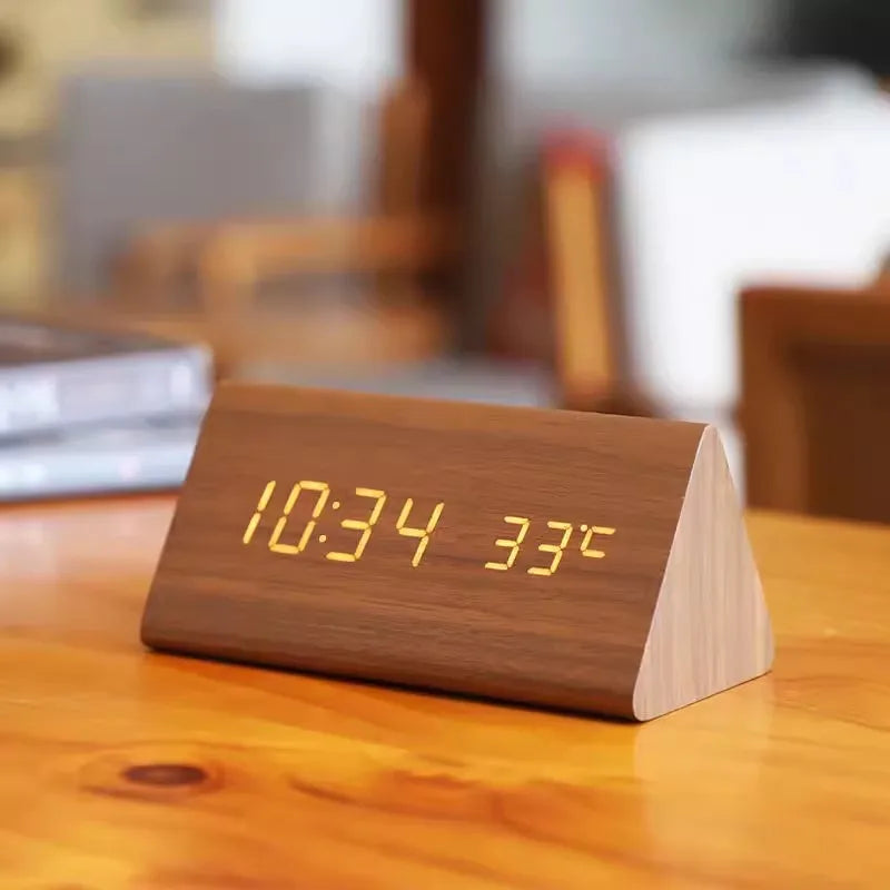 Digital Alarm Clock LED Wood Effect Display